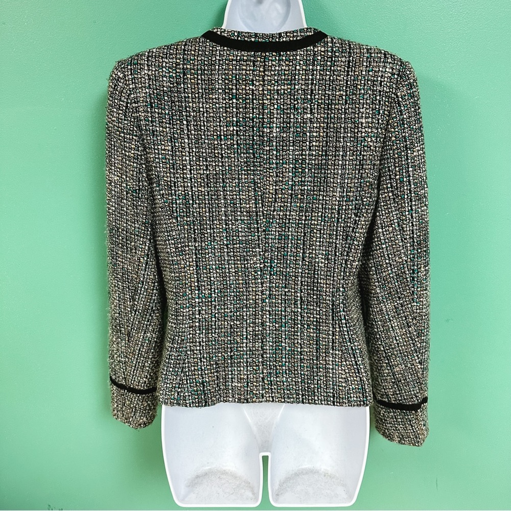 Daisy Fuentes Black Tan & Teal Boucle Tweed Blazer Womens Size M - Picture 6 of 9